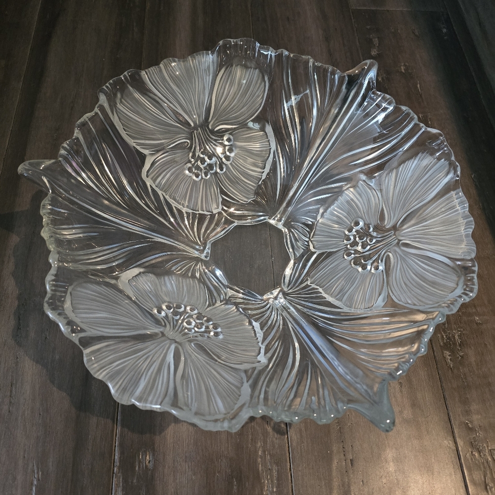 Mikasa Hibiscus Frosted Large Crystal Decorative Bowl 14inch